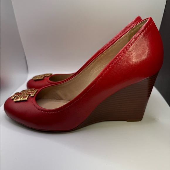 Tory Burch Scarlet Red Wedges with Gold Accent - Picture 6 of 13